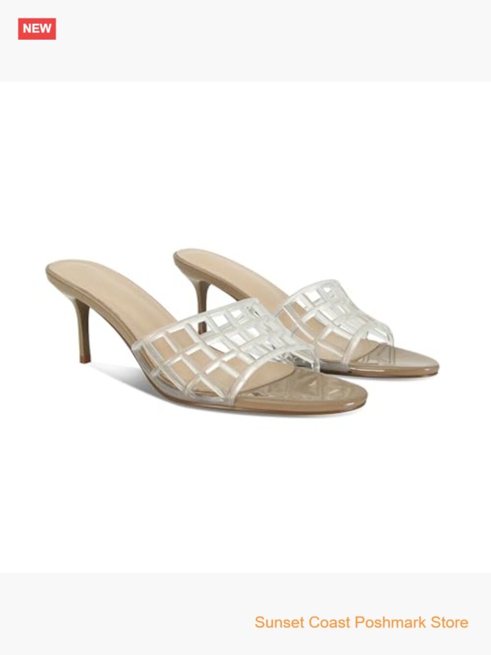 Clear Jelly Heeled Mules Open Toe Slip On Sandals PVC Summer Beach Shoes - Picture 4 of 6